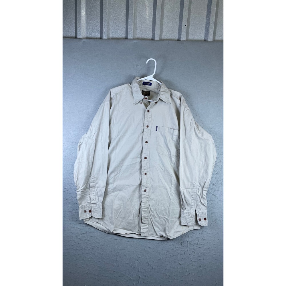 Chaps Ralph Lauren Button Down Mens 16.5 34/35 Tan Good Cotton Twill Long Sleeve